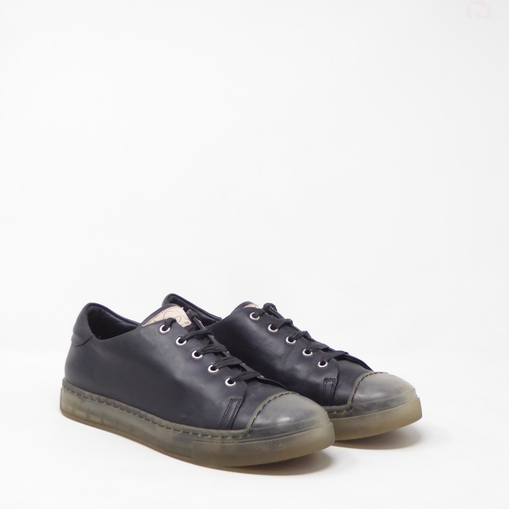 AGL Womens Sneakers Black Leather Cap Toe Lace Up 37.5 / 7.5 US